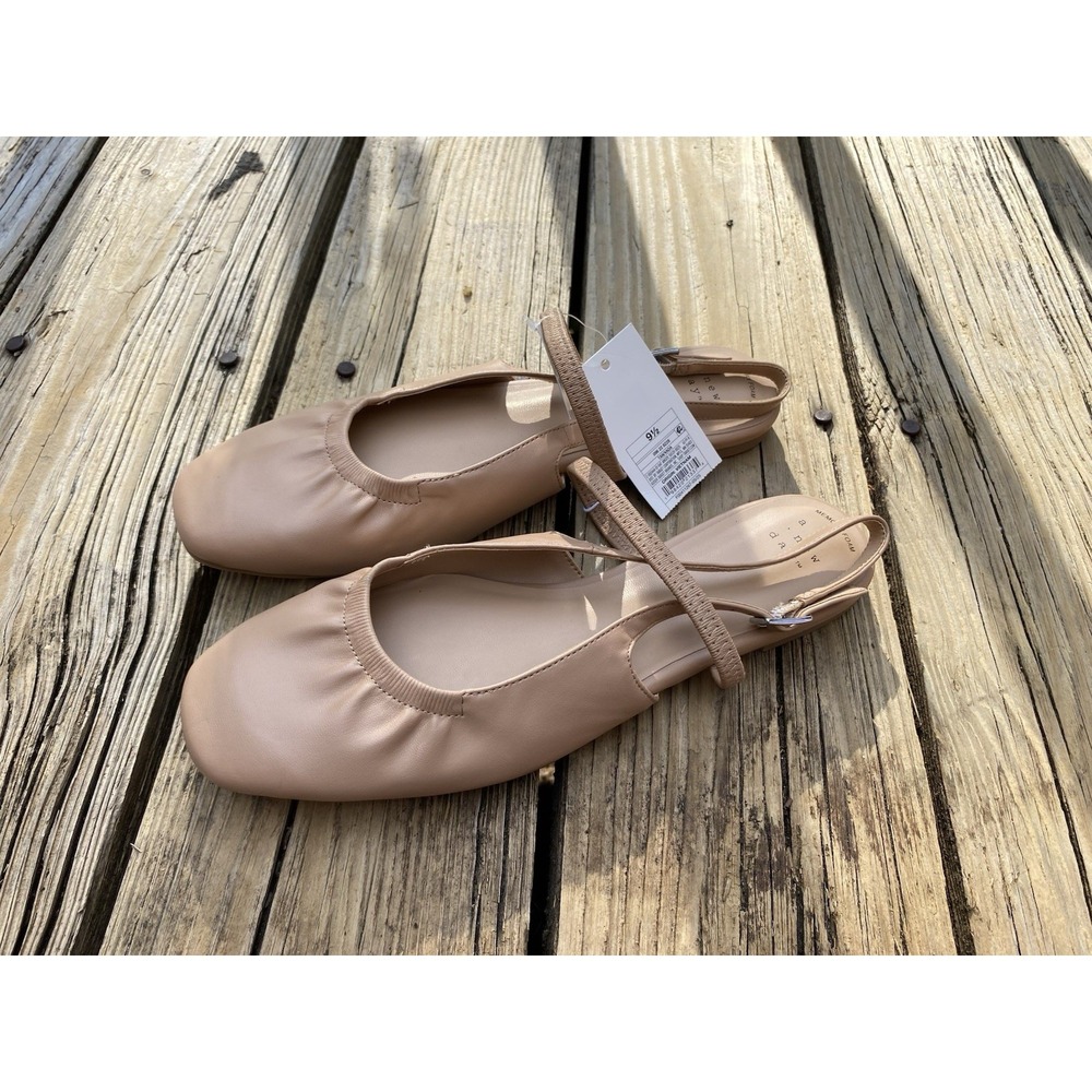 New! Faux Leather Women's Tan Slingback Ballet Flats W/ Memory Foam Size 9.5